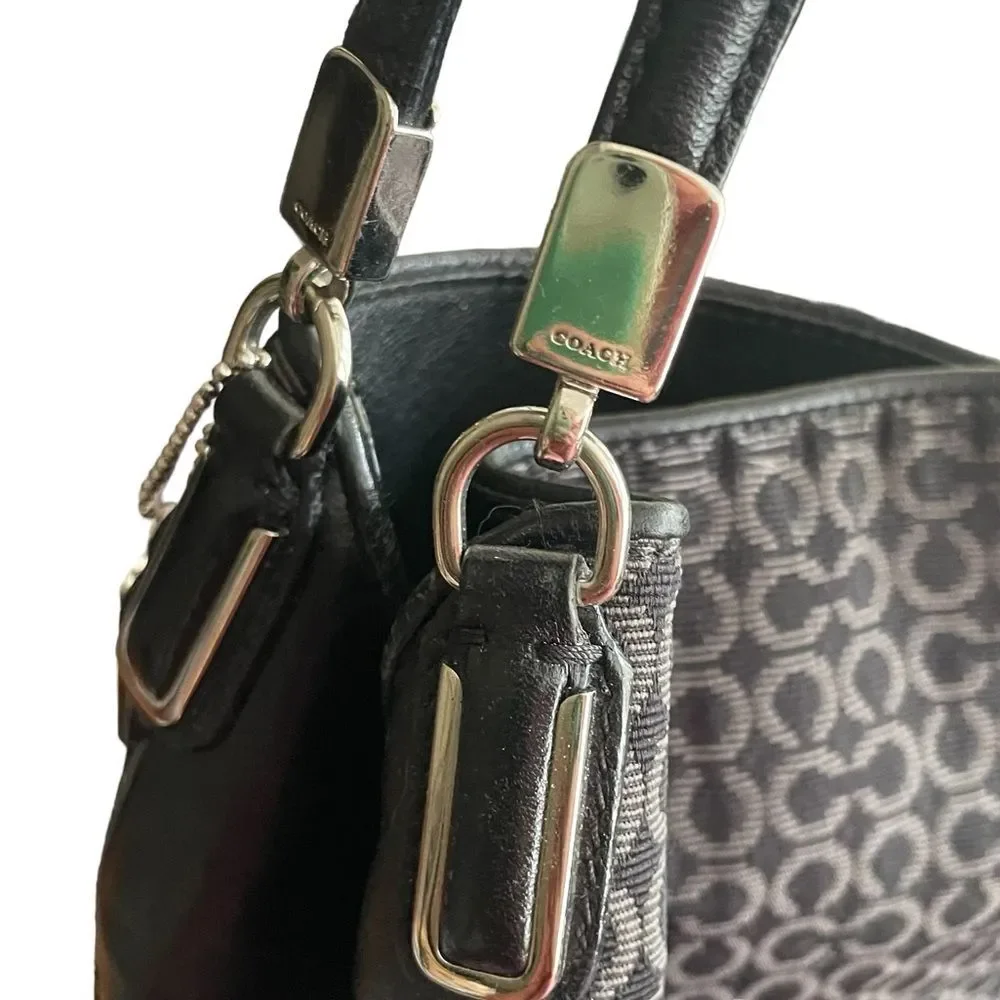 COACH Black Bag Madison 25637 Op Art Sateen Phoebe Shoulder Hobo Handbag Purse - Picture 5 of 13